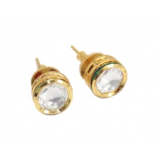 Kundan Jadau Polki Stud Earrings Yellow Gold Rhodium Plated Wedding Jewelry Zircon Handmade Enamel Meena D615